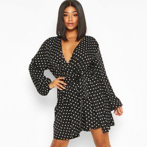 Polka Dot Wrap Skater Dress